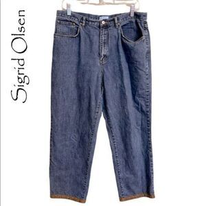 Vintage So Blue Sigrid Olsen Cropped Jeans Leather Beaded Ankle Detail 14